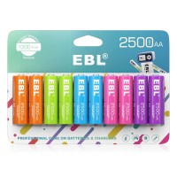 EBL AA 2500mAh 1.2V NiMH Rechargeable Batteries 10-Pack (Compatible with 1.2V AA Chargers Only, Not 1.5V) [I]