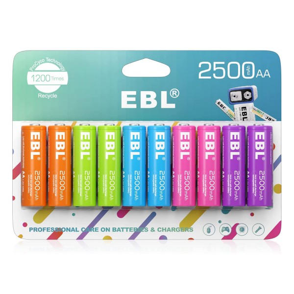 EBL Rechargeable Batteries with Charger, 1.2V NiMH AA Batteries 2800mAh  4Counts & AAA Batteries 1100mAh 4Counts with 8-Bay Smart Battery Charger