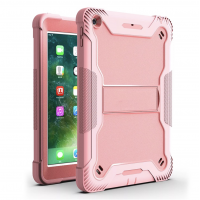For iPad-ShockProof Rugged Armor Case with Kickstand Tablet Cover Case Pink & Black