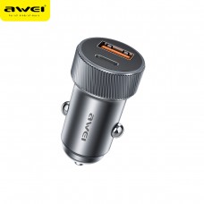 Awei C-857 33W PD Fast Charge Car Charger USB-A + USB-C Dual Port Aluminium Alloy Black
