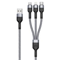 [U03]DUX DUCIS DUZZONA A3-01 3-IN-1 Data Cable USB to Micro+iP+Type-C 1.3M Black-Grey