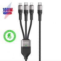 [U03]DUX DUCIS DUZZONA A4-01 3-IN-1 Data Cable Type-C to Micro+iP+Type-C 1.3M Black-Grey