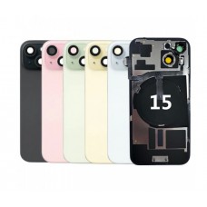 [BG]Assembly iPhone 15 Back Glass Panel With Camera Lens & Magsafe Magnet Ring & Charging Coil & Flashlight Black / White / Green / Yellow / Pink [BG]