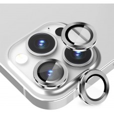For iPhone - Luxury Metal Ring 9H Camera Lens Protector Film Silver- CD Stripe