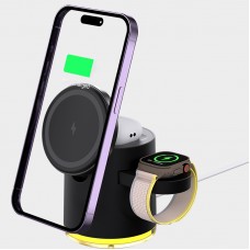 C16 4-in-1 Smart Magnetic Wireless Charger For iPhone All Series and New Series/iWatch/Airpods and Samsung Phone 15W fast Charger - Black [FC]