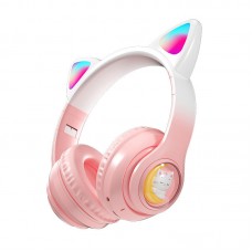 Pink Cat Ears Wireless Headset Stereo Bluetooth 5.0 RGB Soft Earmuffs MP3 Player Headphone for Mobile Phones Laptops Music Men Women