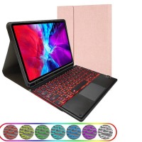 ipad TPU case RK102T with pen-holder detachale bluetooth keyboard with touchpad and back light For iPad 10.2 (2019/2020) iPad Air 10.5 iPad Pro 10.5 Ross Gold[R]