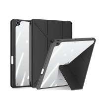 For iPad - Premium Solvent-free PU Leather with Clear Plastic Back Cover Pink & Black (DUX DUCIS)
