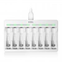 EBL AA AAA 1.2V Rechargeable Battery Charger 8 Slots White (Compatible with 1.2V AAA & AA Rechargeable Batteries Only, Not 1.5V) [I]