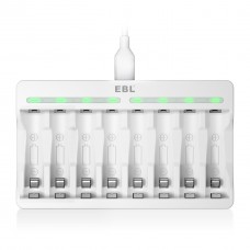 EBL AA AAA 1.2V Rechargeable Battery Charger 8 Slots White (Compatible with 1.2V AAA & AA Rechargeable Batteries Only, Not 1.5V) [I]