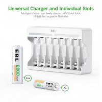 EBL AA AAA 1.2V Rechargeable Battery Charger 8 Slots White (Compatible with 1.2V AAA & AA Rechargeable Batteries Only, Not 1.5V) [I]