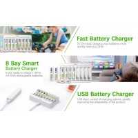 EBL AA AAA 1.2V Rechargeable Battery Charger 8 Slots White (Compatible with 1.2V AAA & AA Rechargeable Batteries Only, Not 1.5V) [I]