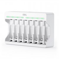 EBL AA AAA 1.2V Rechargeable Battery Charger 8 Slots White (Compatible with 1.2V AAA & AA Rechargeable Batteries Only, Not 1.5V) [I]