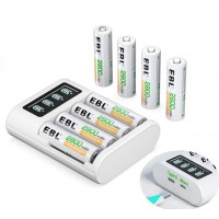 EBL EB-640981122 LCD Battery Charger With Type C and Micro USB input and 8Pcs AA 2800mah Battery LN-8114 Combo White [I]