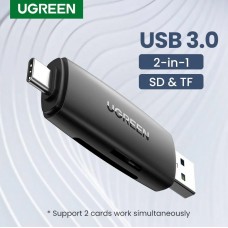 UGREEN USB 3.0 + Type-C Dual Card Reader for SD / TF Cards – High-Speed OTG Adapter Compatible with Laptop, Tablet & Smartphone - Black