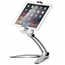 2 in1 Wall Desk Kitchen Tablet Mount Stand Foldable Aluminum Alloy Desktop Silver [J]